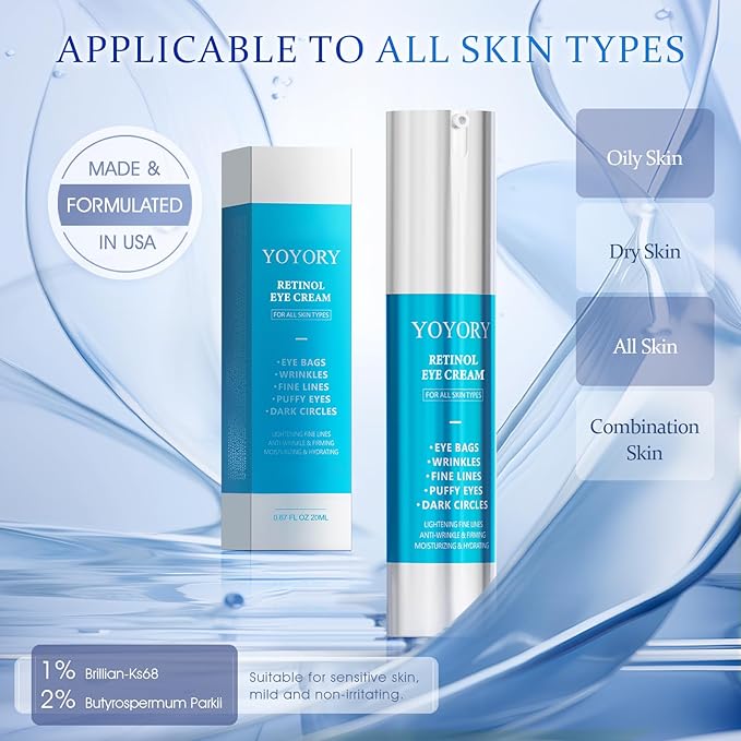 Retinol Eye Cream for Eye Bags - Anti-Aging Under Eye Treatment for Dark Circles, Fine Lines,Wrinkles, Puffiness - Hydrating & Moisturizing Skin CareGift for Women and Men, 0.67 fl oz