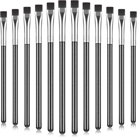 12 Pieces Flat Eyeliner Eyebrow Concealer Brush Flat Definer Eyebrow Brush Firm Stiff Thin Synthetic Bristle Concealer Eyeliner Applicator with Gel Powder Cream Cake Makeup