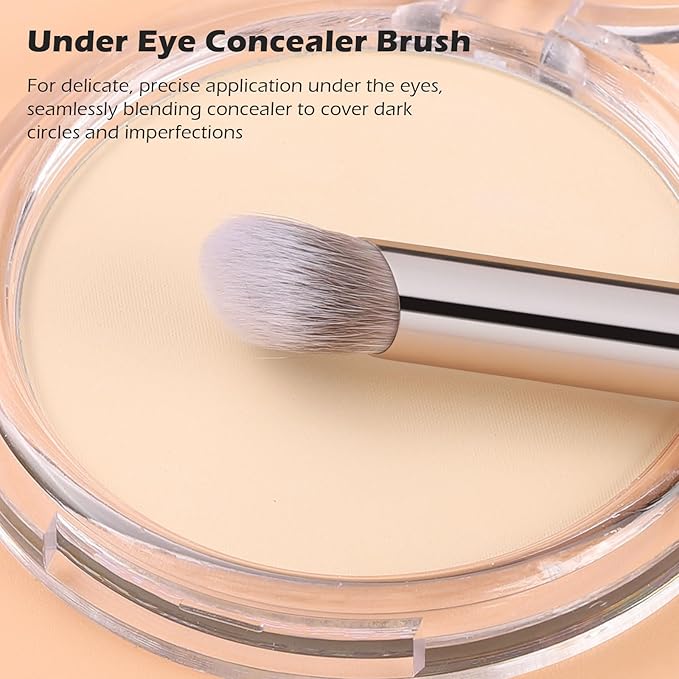 TEOYALL Dual-Ended Foundation Under Eye Concealer Brush, Curved Angled Contour Synthetic Bristles for Liquid Cream Powder