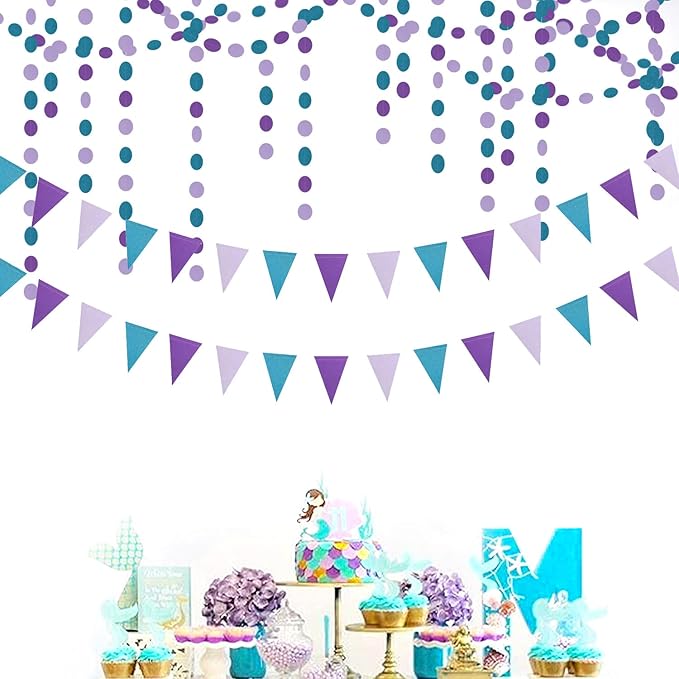 Purple-Blue Mermaid Party-Decorations Paper Garland Streamers - 52Ft Girls Birthday Baby Shower Glitter Hanging Decor Banner,Little Mermaid Theme Under The Sea Backdrop Bunting Panduola