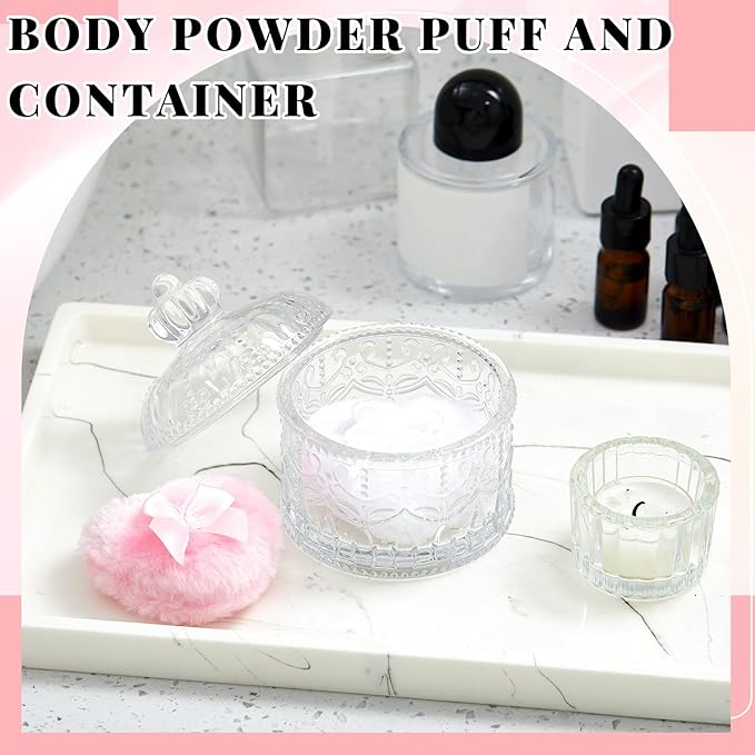 Tioncy 3 Pcs Large Body Powder Puff and Container Powder Container with Puff Crystal Case Soft Washable Reusable Velour Face Body Glitter Wet Dry Makeup(Crown,Clear)
