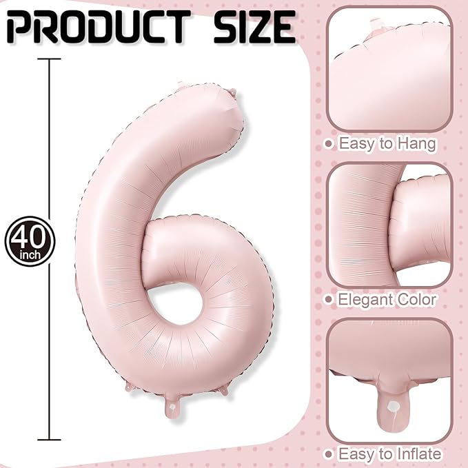 40 Inch 16 Balloon Number, Large Pastel Blush Baby Pink Foil Number 16 Balloons Birthday Party Decor, Light Dusty Pink Helium Self Inflating Balloon for Girl Women 16th Birthday Anniversary Decoration