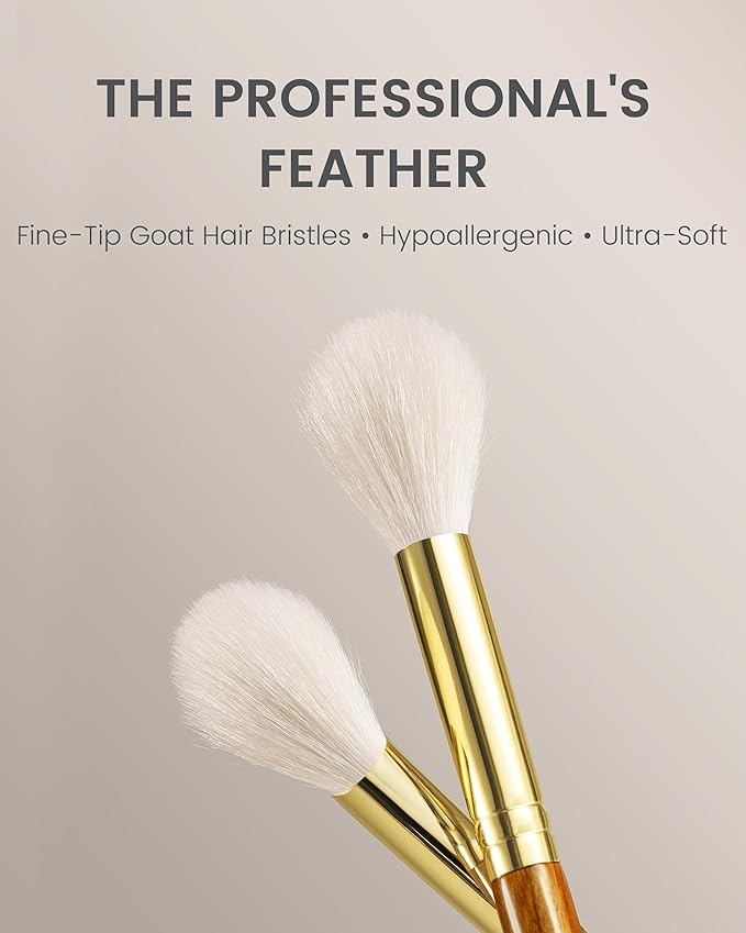 Desert Oak Series Luminous Flame Highlighter Brush - Natural Goat Hair Bristles for Precise Highlight & Blush, Luxury Bubinga Wood Handle (CM 163)