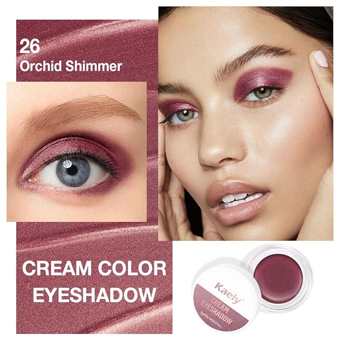 evpct Single Cream Eye Shadow Palette Pot Makeup for Older Women, Orchid Shimmer Glitter Metallic Monochrome Cream to Powder Eyeshadow Palette Eye Brightener, Highly Pigmented Waterproof Blendable