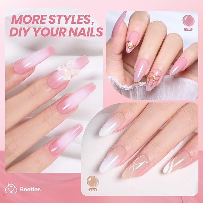 Beetles Jelly Gel Nail Polish Set, 6 Colors Jelly Gel Polish Kit Nude Pink Neutral Nail Art Design Sheer Translucent Gel Nail Kits Soak Off Uv Nail Lamp Cured Nail Manicure Gift for Women