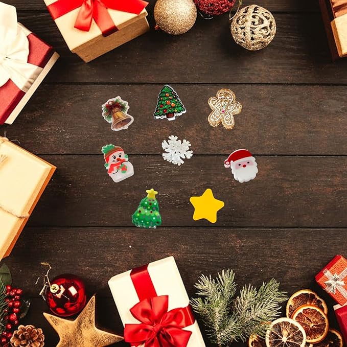 8 Pcs Christmas Hair Clips Snowman Gingerbread Man Snowflake Bell Christmas Tree Design Cute Mini Claw Clips Colorful Hair Clips for Women