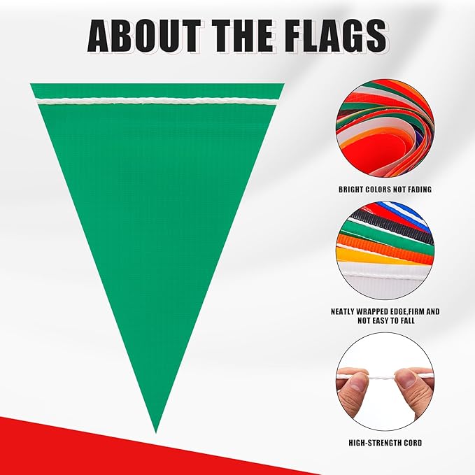 Safety Warning Pennant Banner Flags – Multipurpose 105FT OSHA High Visibility Colored Triangle Flags for Party, Roadwork, and Hazard Areas(MULTICOLOR,45pcs,105FT)