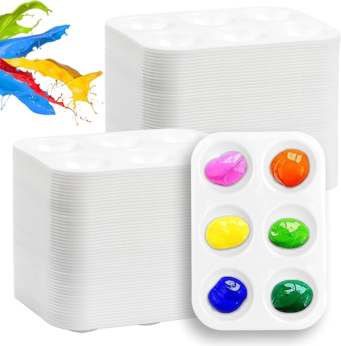 100PCS Paint Tray Palettes Plastic Paint Pallets for Kids or Students Watercolor Palette Painting Tray for Painting Party, DIY Craft and Art Painting