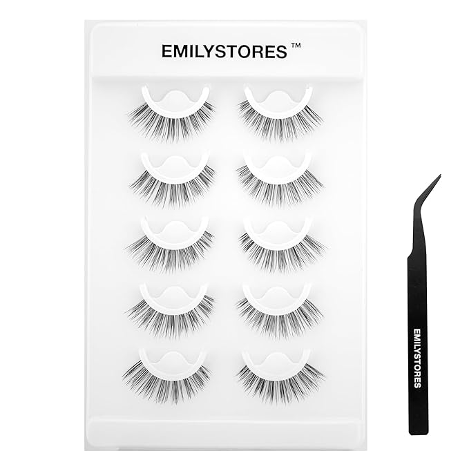 Self Adhesive Lashes Stick Eyelashes Wispy Light Pre-Glued Eyelash 5 Pairs with Applicator (Wispy)