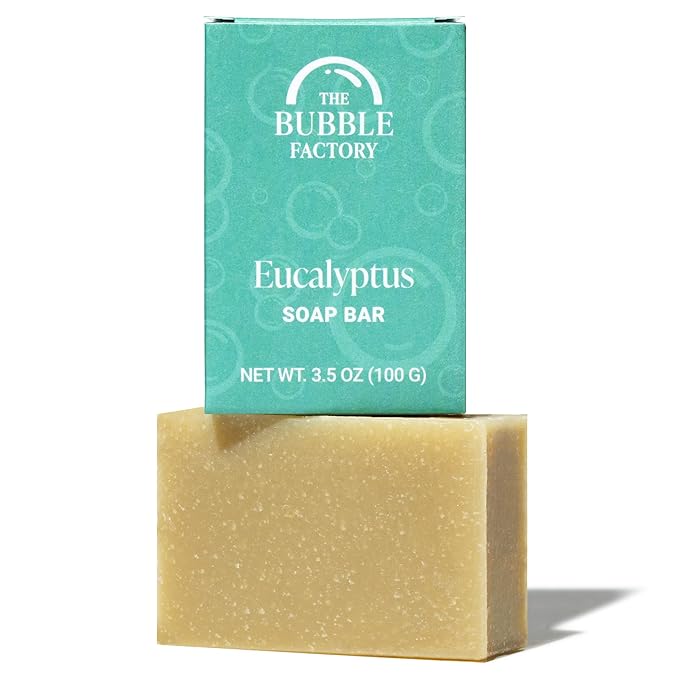 The Bubble Factory Handmade Soap, All Natural Soap for Women & Men, Hand, Bath & Body Natural Bar Soap, Vegan, Palm Oil Free, Made in USA with Shea Butter + Essential Oils, Eucalyptus, Single