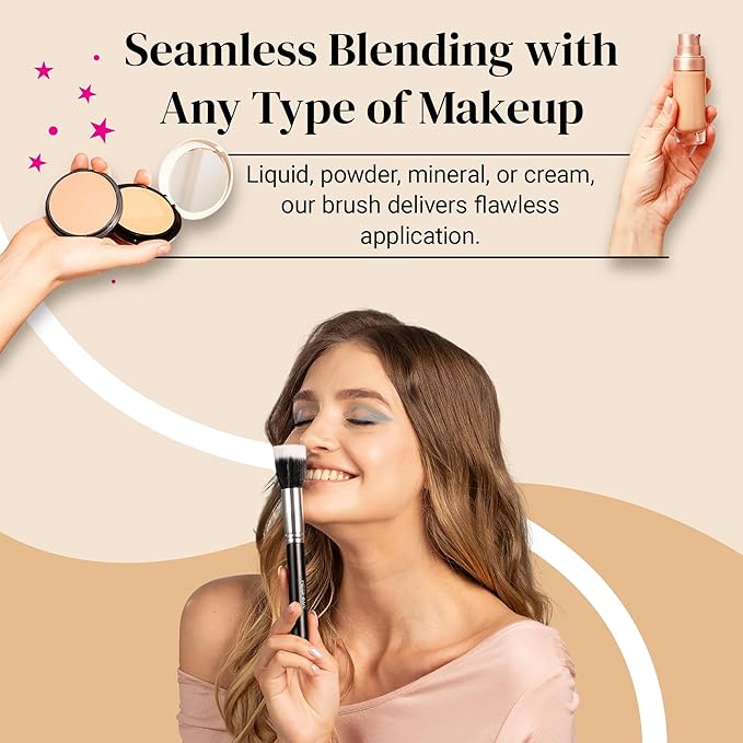 Keshima Duo-Fiber Stippling Brush - Premium Stipple Brush for Powder and Liquid Makeup Foundation