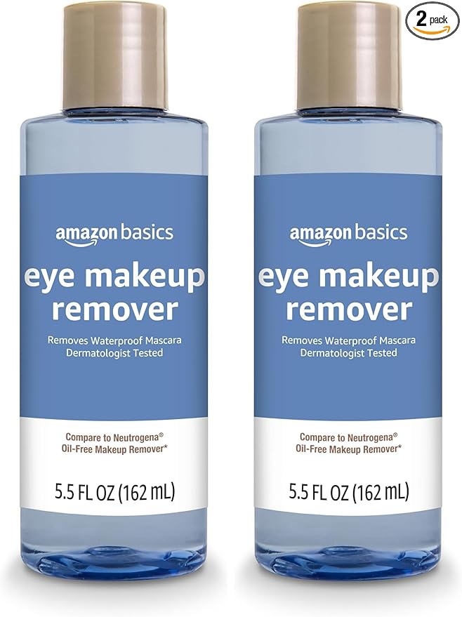 Amazon Basics Eye Makeup Remover, Removes Waterproof Mascara, Dermatologist Tested, Fragrance Free, 5.5 Fl Oz (Pack of 2)