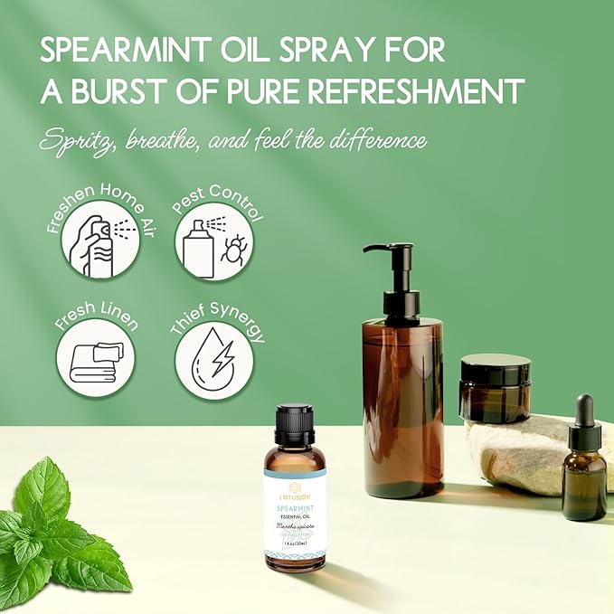 Spearmint Oil for Facial Hair Skin Roll On Diffuser Room Spray - Pure Organic Therapeutic Grade Spearmint Essential Oil 1 Oz