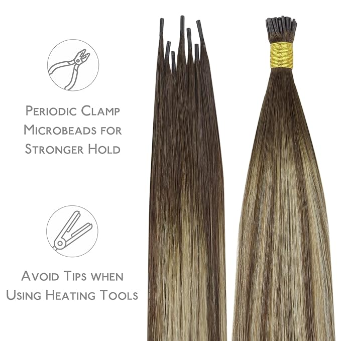 WENNALIFE I Tip Hair Extensions Human Hair, 50g 50s 22 Inch Balayage Chocolate Brown to Honey Blonde Remy Itip Human Hair Extensions Invisible Itips Straight I Tips Fusion Extensions Real Human Hair