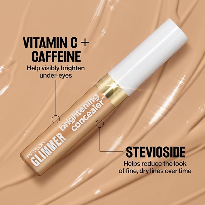 Revlon Glimmer Brightening Concealer, Liquid Under Eye Makeup, Made with Caffeine, Vitamin C, & Stevioside, 165, 0.3 fl oz