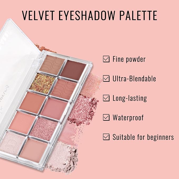 Erinde 10 Color Eyeshadow Palette Makeup - Matte Shimmer Glitter Eye Shadow, Ultra-Blendable, High Pigmented, Naturing-Looking, Neutral Nude Eyeshadow Palette with Professional Brush, Warm Sunshine