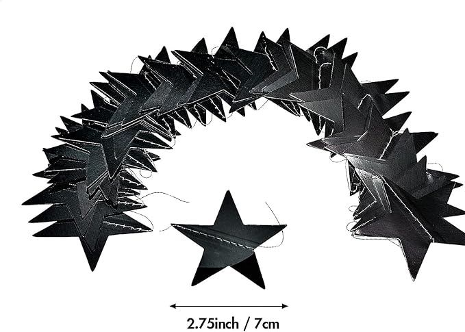 Patelai 130 Feet Glitter Star Garland Banner Decoration Hanging String Star New Year Eve Party Supplies Gold Black Party Decor for 2026 New Year Valentines Wedding Birthday (Black)