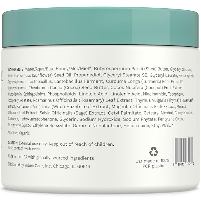 Yobee Body & Face Cream for Dry, Itchy Skin | Dermatologist Formulated | Probiotics, Honey, Turmeric, Vitamins B12 & E, Ceramides, Shea Butter | Fragrance Free | For Kids & Adults | Soothe Eczema