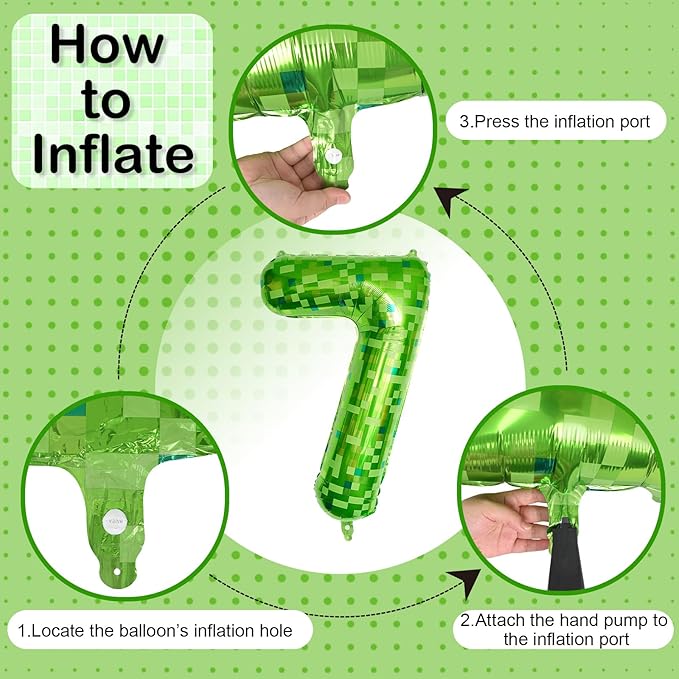40 Inch Green Pixel Number 7 Balloon for Kids 7th Birthday Decorations, Large Dark Kelly Lime Green Self Inflating Foil Seven Balloon Number for Boys Birthday Video Game Patrick's Day Party Supplies