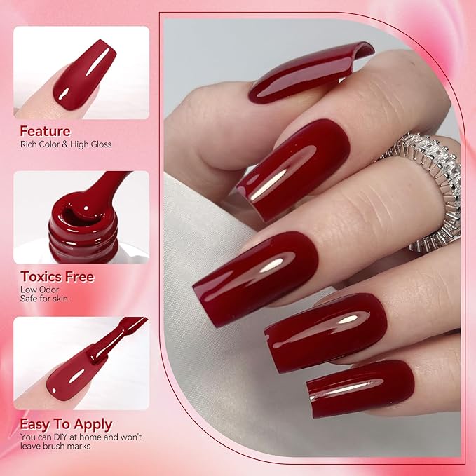 Born Pretty Red Gel Nail Polish Fall Winter 6 Colors Dark Red Burgundy Blood Cherry Wine Red Gel Nail Polish Soak Off Gel Polish Nail Art Design Manicure Salon DIY Home 7ml
