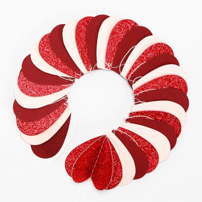 Pink Red Party-Decorations Heart-Garland - 39Ft 3D Burgundy Proposal Romantic Special Night Galentines Hanging Paper Streamers Banner,Engagement Wedding Baby Bridal Shower Decor Ouruola