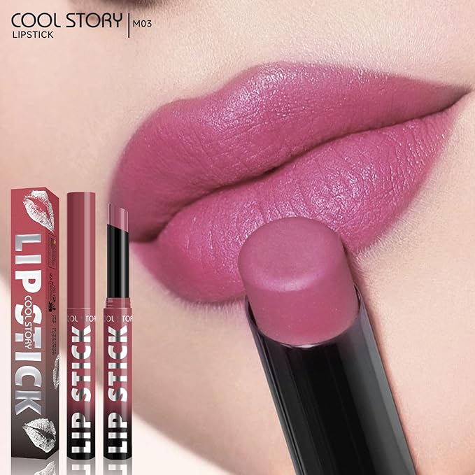 COOL STORY Matte Lipstick Lightweight Blurring Formula with High Impact Pigment, Long-lasting, 0.07 oz (Mauve Rose)