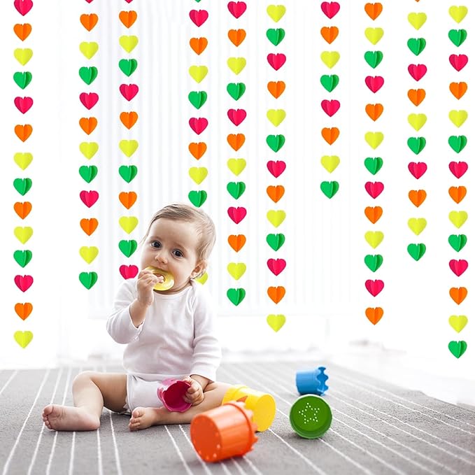 Valentines Day UV Neon Party Decorations Heart-Garland - 39Ft 3D Glow In The Dark Supplies, Hanging Paper Streamers Banner,Girl Romantic Wedding Anniversary Baby Bridal Shower Engagement Decor Ouruola