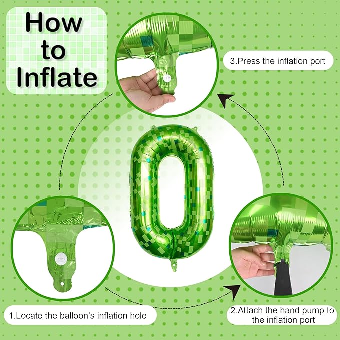 40 Inch Lime Green Pixel Number 0 Balloon for 10th Birthday Decoration, Large Dark Kelly Green Foil 0 Balloons for Boys Ten Year Old Birthday Video Game Forest Golf Theme St. Patrick's Day Party