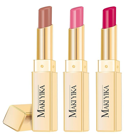 MAKI YIKA 3Pc Moisture Lipsticks for Women Nude Pink Hot Pink Lipstick Hydrate Tinted Lip Balm for Dry Cracked Lips Glossy Lip Color, MA55/62/56