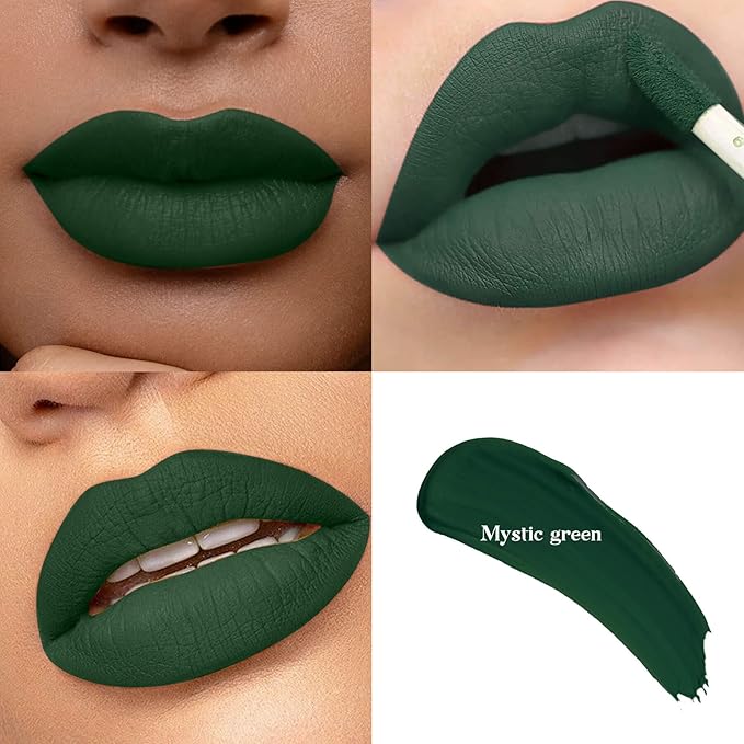 Green Matte Liquid Lipstick – Super Stay, Highly Pigmented, Rich Lip Colors, Smudge-Proof, Waterproof, Transfer-Resistant (Mystic Green Shade)