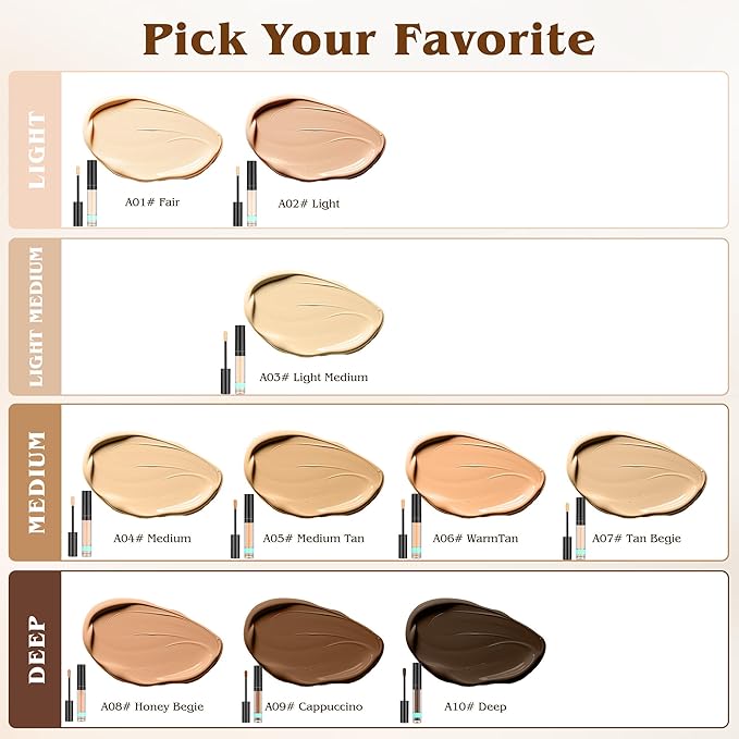 Full Coverage Liquid Concealer, Foundation Makeup for Women, Cover Blemishes & Under-Eye Circles, Spots, Matte Finish, Hydrating Primer for Correct, 0.06 fl oz,Vegan&Cruelty-Free A03#Light Medium