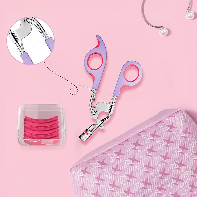 Eye Lash Curler with 6 Replacement Pads, Whalrace Eyelash Curlers Superior Curling Effect, Beautiful and Easy to Identify-Silver Purple Red
