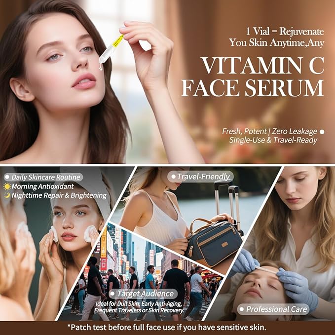 Autumn/Winter Care | BACHERI Vitamin C + Small Molecule Hyaluronic Acid Face Serum – AM/PM Ampoule Duo for 18-40 Skin – Brightening, Deep Hydration & Anti-Aging Serums – Dull, Dry, Sensitive Skin Care