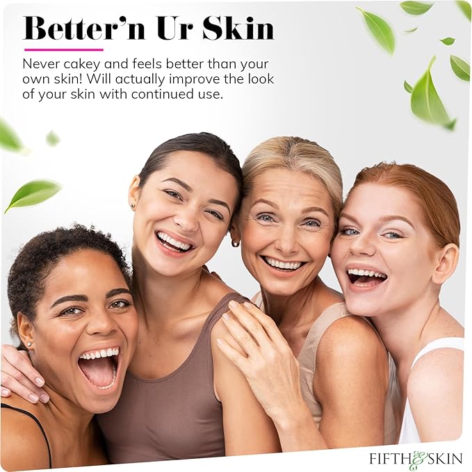 Fifth & Skin: Better’n Ur Skin Liquid Foundation (PORCELAIN) - Natural, Organic, Vegan, Cruelty-Free - Gluten-Free Beauty with Buildable Coverage and Palm-Free Luxury - 1 oz