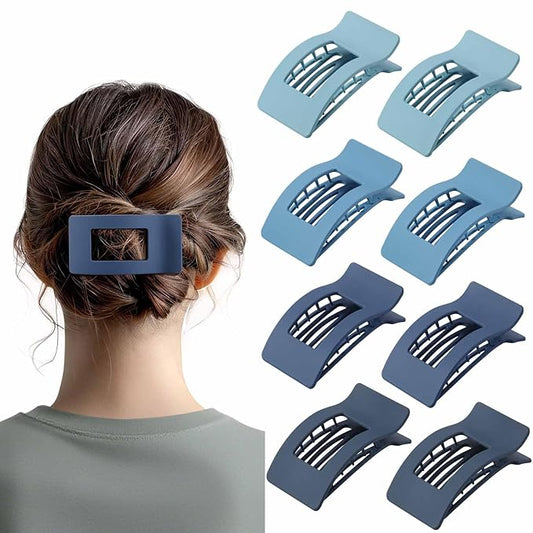 8 Pack French Flat Hair Clips for Women – Large Matte No-Slip Claw Barrettes for Thick & Thin Hair, Strong Hold Styling Accessories (Blue)