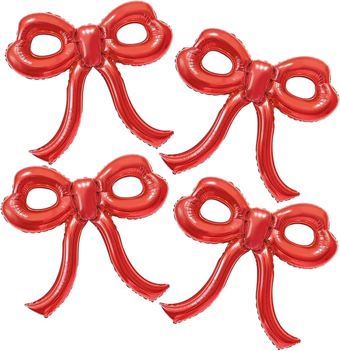 4 Pcs Red Bow Balloons Bow Party Decorations for Girl Women Red Bow Birthday Decorations Giant Foil Balloon for Baby Shower Engagement Wedding Christmas Decor Bachelorette Party Supplies