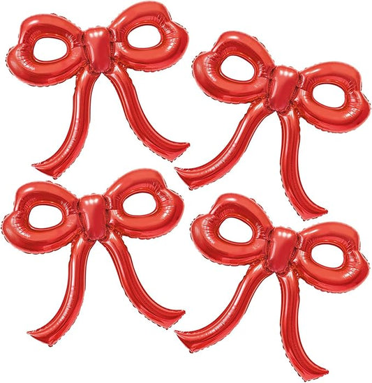 4 Pcs Red Bow Balloons Bow Party Decorations for Girl Women Red Bow Birthday Decorations Giant Foil Balloon for Baby Shower Engagement Wedding Christmas Decor Bachelorette Party Supplies