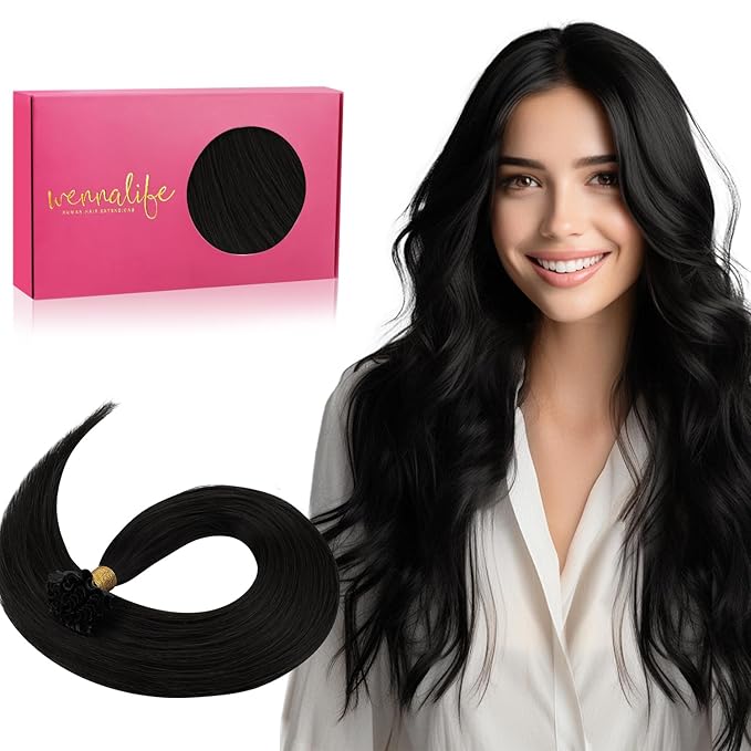 WENNALIFE U Tip Hair Extensions 18 Inch Jet Black Remy Hair, 50g 50s Human Hair Extensions Real Human Invisible Straight K Tip Keratin for Women