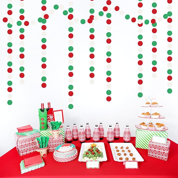 Red-Green White Christmas Party-Decorations Streamers - 52Ft Hanging Mexico Italian Paper Garland Banner,Italy Fiesta Mexican Birthday Wedding Baby Shower Supplies Backdrop Decor Hugtmr