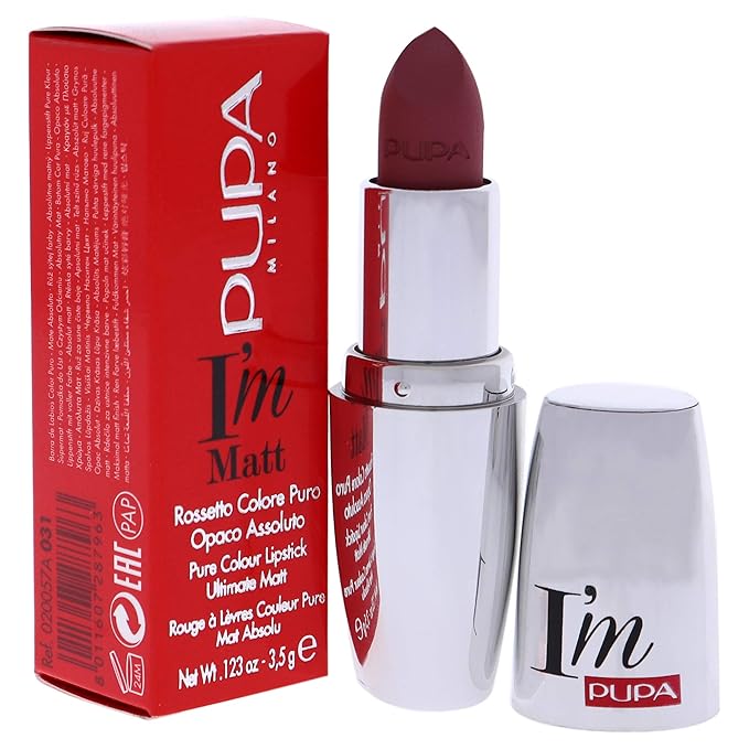 PUPA Milano I Am Matt Pure Colour Lipstick - Dresses Lips In Full, Deep Color - Matte, Velvety And Extremely Sensory Feel - Glides On Without Weighing Lips Down - 031 Magenta Rose - 0.123 OZ
