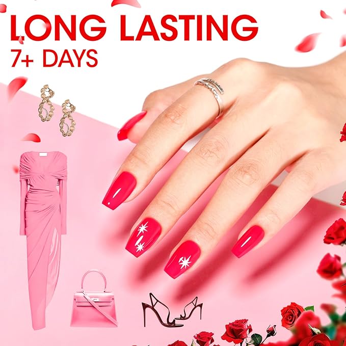 GELLEN Red Pink Nail Polish, Quick Air Dry Natural Traditional Regular Nail Polish Bright Red Hot Pink Set for Acrylic Natural Nails Home Salon, Non UV Gel, Chip Resistant, Hema Free, Non-toxic, 10ml