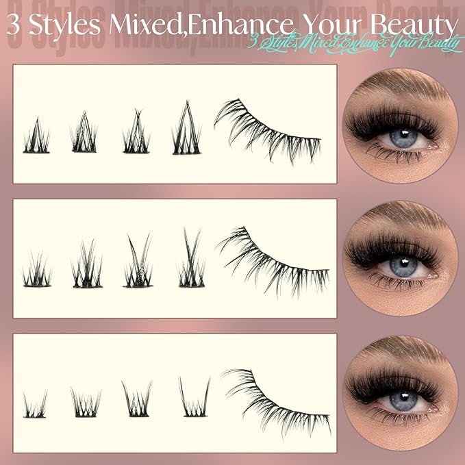 ZANLUFLY Natural Lower Lashes DIY Cluster Eyelash Extension - Wispy Bottom Lash Clusters 5-8MM, 3 Styles