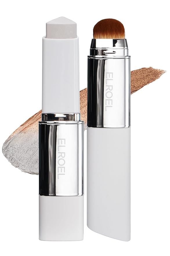 Blanc Cover Cream Stick V White - Korean Color-Changing Foundation Stick with Volufiline - Medium to Full Coverage Dewy Finish Base Makeup - Dual-Ended with Detachable Brush (204 Tan)