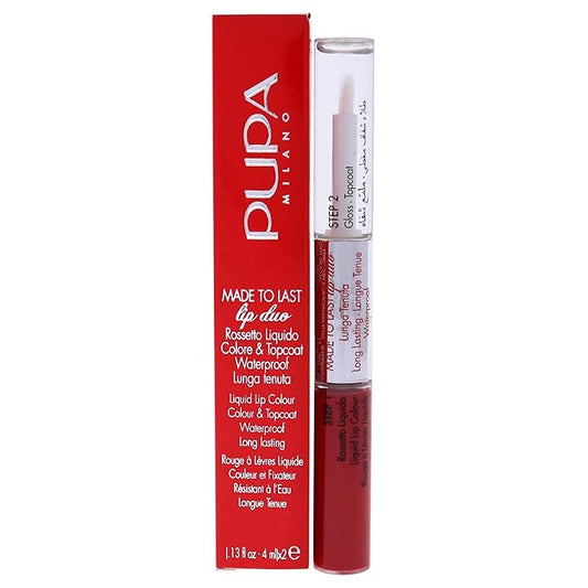 PUPA Milano Made To Last Lip Duo - Smudge-Proof Lip Color And Gloss - Highly Pigmented Shades - One Swipe Color Payoff - Gives Unrivaled Glassy Effect - Long Lasting - 018 Imperial Red - 0.13 Oz