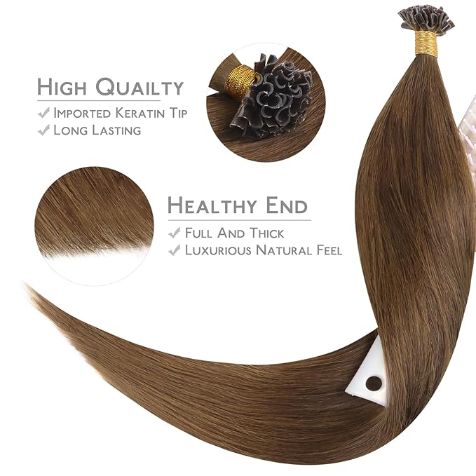 WENNALIFE U Tip Hair Extensions Real Human Hair, 50g 50s 22 Inch Light Auburn Brown Remy Hair K Tip Invisible Straight Keratin Bond Hot Fusion Hair