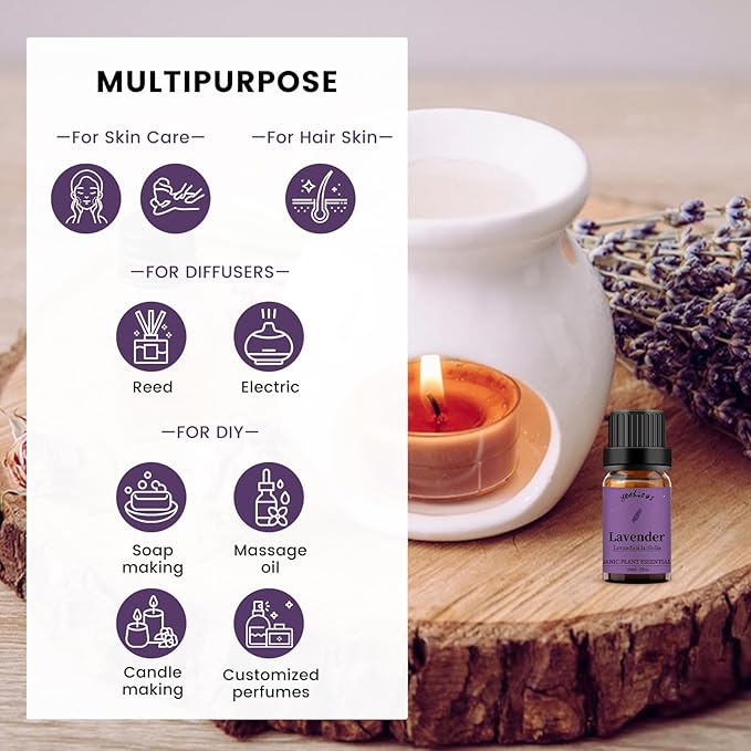 yethious Lavender Essential Oils for Diffuser & Aromatherapy Pure Lavender Oil Organic Plant Oils