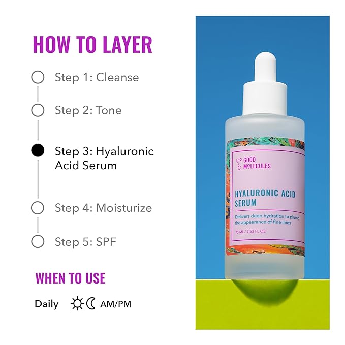 Good Molecules Hyaluronic Acid Serum - 1% Hyaluronic Acid Non-Greasy Ultra hydrating Serum Facial Moisturizer for Plumper Skin, Skin Care for Face