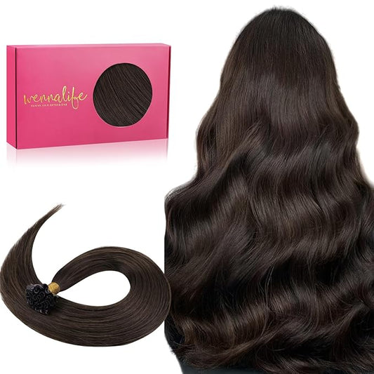 WENNALIFE U Tip Human Hair Extensions, 50g 50s 20 Inch Light Dark Brown Remy Invisible Straight Keratin K Tip Real Human Hair