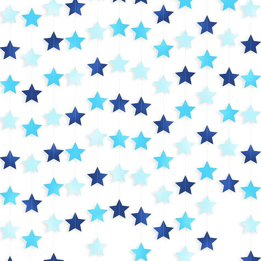 Patelai Glitter Star Garland Banner New Years Decor 130 Feet Star Hanging Banner Twinkle Backdrop for Birthday Classroom Wedding Halloween Christmas Party Supplies(Ocean Blue)