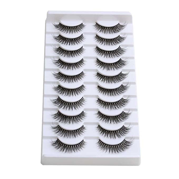 SUNWELL False Eyelashes 12mm Mink Lashes Natural Look Cat Eye Faux Mink Lashes 3D Fluffy Soft Luxury Volume Fake Lashes 10 Pairs Pack